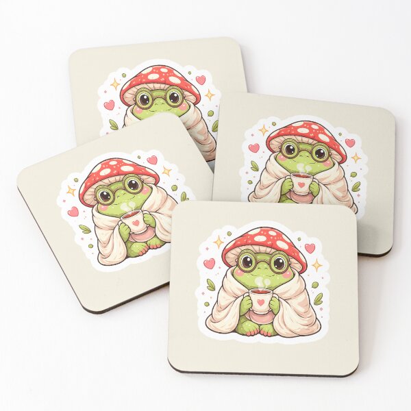 Item preview, Cozy Frog With Glasses Tea Mushroom Aesthetic Sticker designed and sold by Xemora.