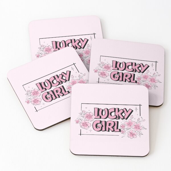 Item preview, Chica afortunada Rosa Floral Flor de cerezo Femenino Lettering a mano Cita designed and sold by eunikefebe.