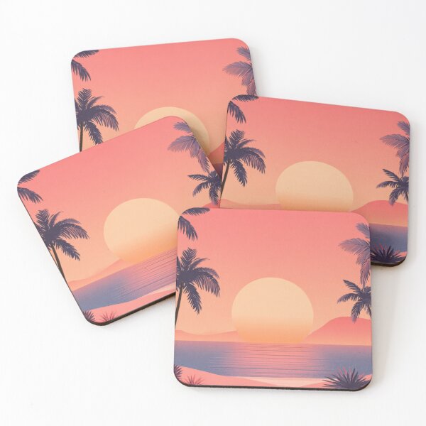Item preview, Sunset over sandy beach with palms designed and sold by anytka.