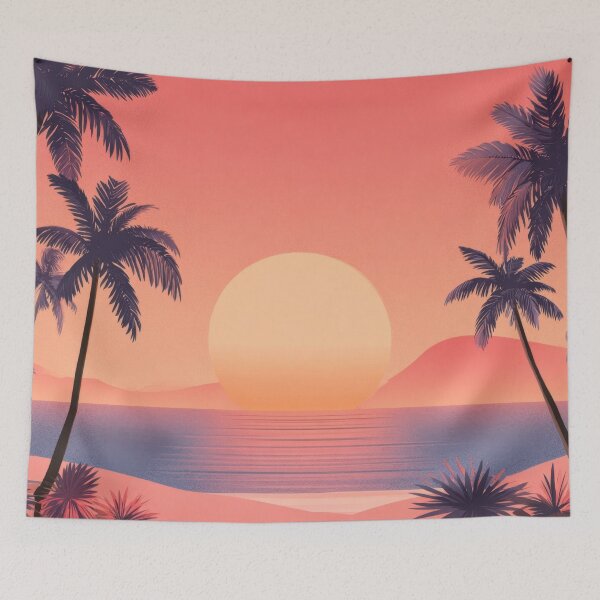 Item preview, Sunset over sandy beach with palms designed and sold by anytka.