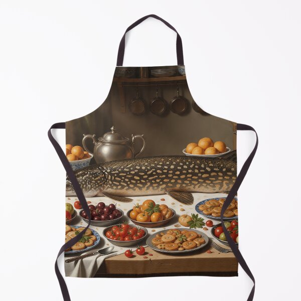 Item preview, The Grand Pike Feast: A Surreal Still Life in a Rustic Kitchen designed and sold by MOCMOR.