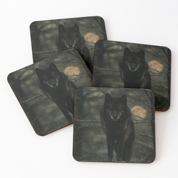Item preview, Black Wolf in Moonlight, Dark Forest Wildlife, Mystical Night Wolf, Moody Nature Atmosphere designed and sold by CosmicAnomaly.