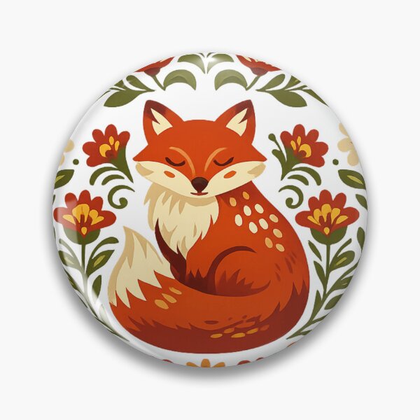 Item preview, Scandinavian Folk Art Fox - Floral Grandmacore designed and sold by Retro Mood Co.