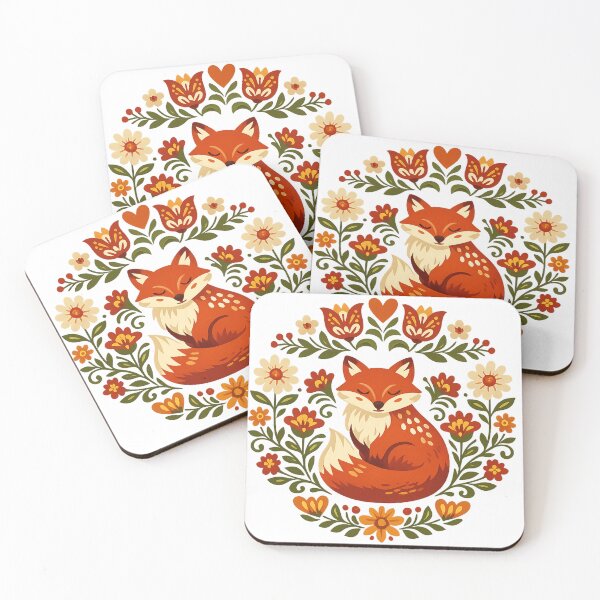 Item preview, Scandinavian Folk Art Fox - Floral Grandmacore designed and sold by Retro Mood Co.