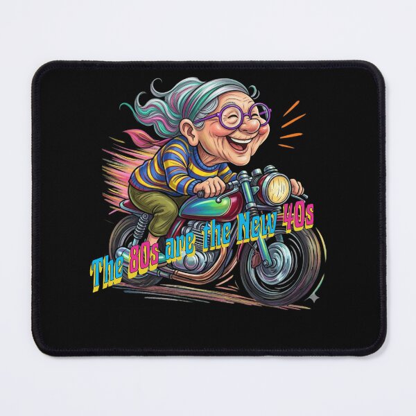 Item preview, Funny Biker Grandma "The 80s are the New 40s" - Vibrant Retro Cartoon Typography Art designed and sold by UrbanPopDesigns.