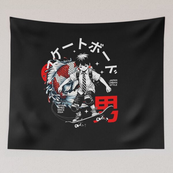 Item preview, Japanese Skater Boy Koi Fish Urban Style Manga Art designed and sold by Tsugraf Designs.