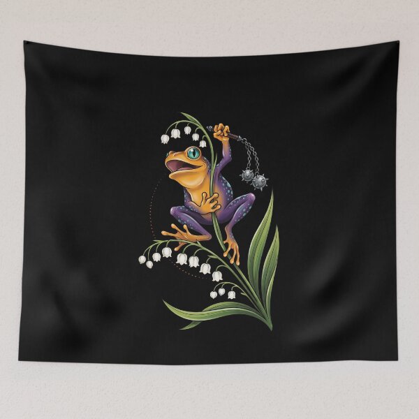 Item preview, Frog Climbing Lily of The Valley Holding Chain Botanical Art designed and sold by elderberry.