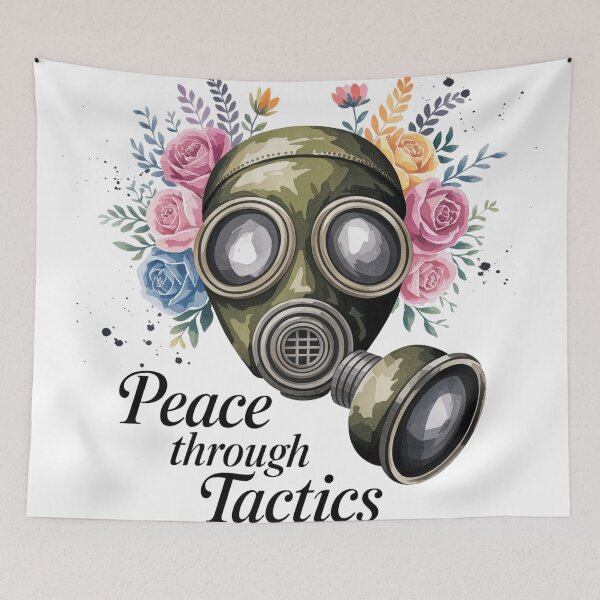 Item preview, Peace Through Tactics - Vintage Gas Mask with Wildflowers Art designed and sold by Thompika.