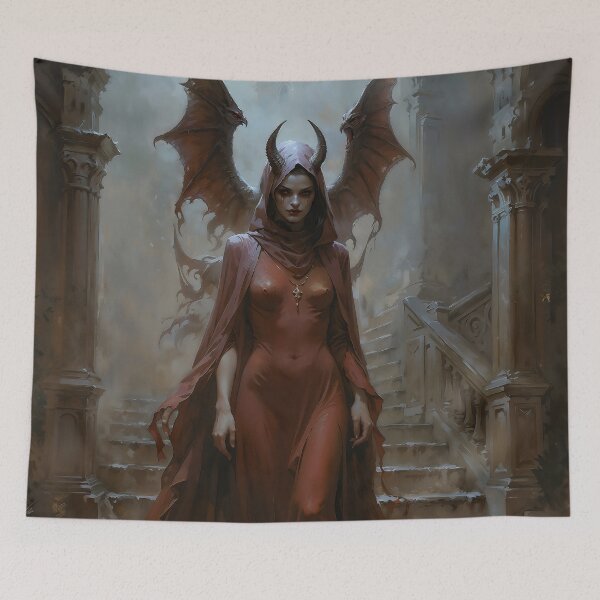 Item preview, Lilith In Red Dress Gothic Demoness Art designed and sold by DarkHolyQueen.