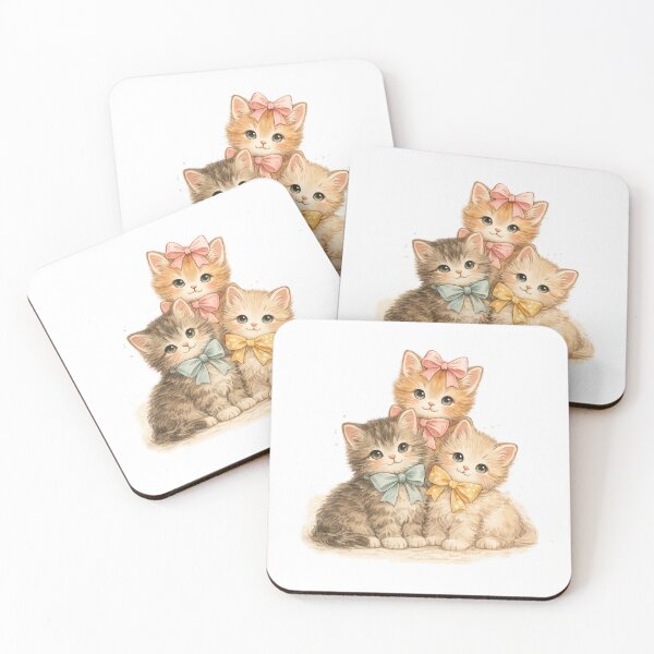 Aperçu de l'œuvre Adorables chatons rétro portant des nœuds - Idée cadeau de Noël amusante et mignonne pour les amoureux des chats créée et vendue par Im-Ara.