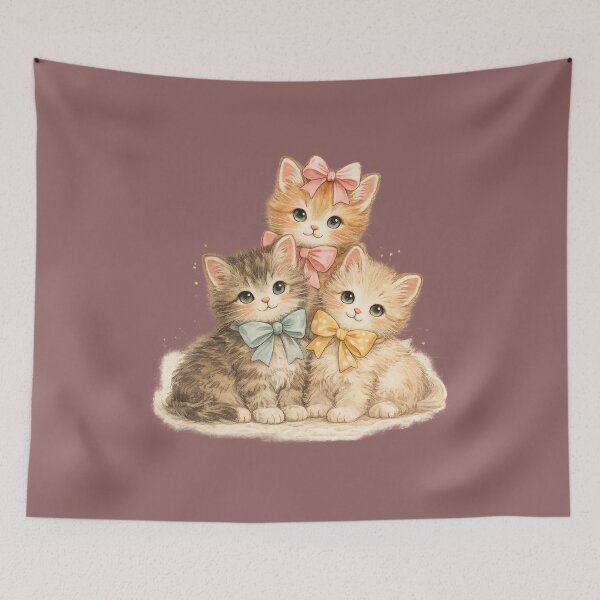 Aperçu de l'œuvre Adorables chatons rétro portant des nœuds - Idée cadeau de Noël amusante et mignonne pour les amoureux des chats créée et vendue par Im-Ara.