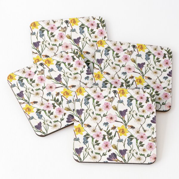 Item preview, Spring Botanical Floral Pattern Daffodil Blossom Bee Seamless Art designed and sold by IntelliMindDesigns.
