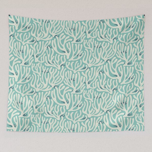 Item preview, The Fish Among the Seaweeds - seaside blue & cream designed and sold by Johanna Kindvall.