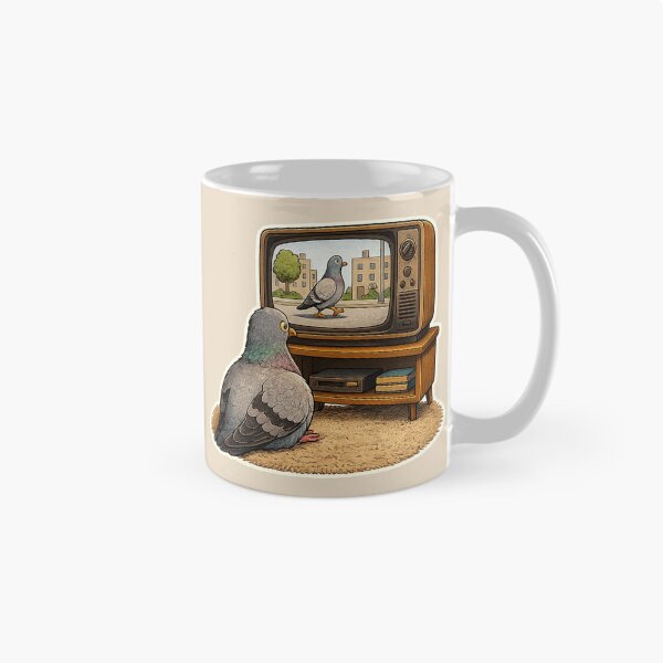 Item preview, Just One More Episode Pigeon Watching TV Illustration designed and sold by ChirpInc.
