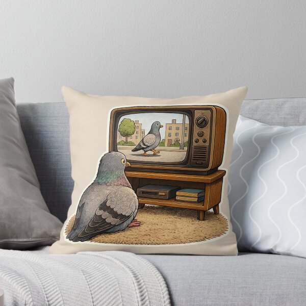 Item preview, Just One More Episode Pigeon Watching TV Illustration designed and sold by ChirpInc.