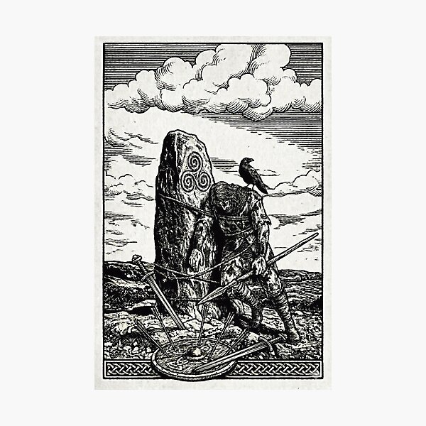 Item preview, Death of Cu Chulainn lino cut print designed and sold by lorcagrimes.