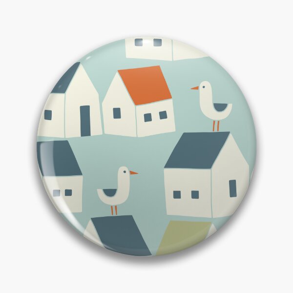 Item preview, Rooftop Seagulls - blue, red, green & cream designed and sold by Johanna Kindvall.