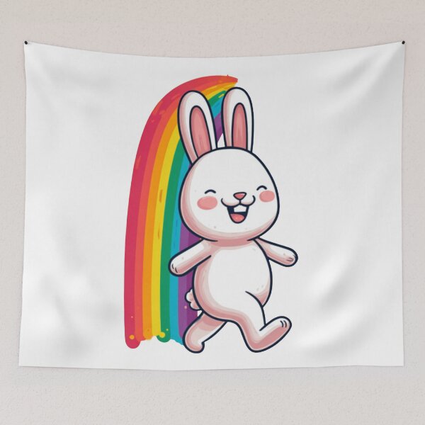 Item preview, Funny Rabbit Meme Humor Collection – Jumping Rainbow Bunny Funny Cartoon Rabbit Meme designed and sold by MiraLumeStudio.