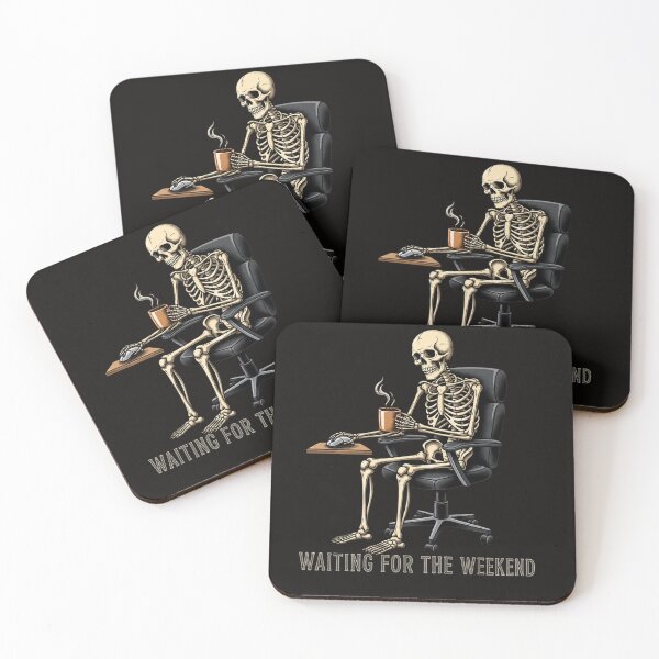 Item preview, Vintage Tattoo Skeleton Office Worker Waiting For Weekend art designed and sold by Andreza NativeHue Oficial.