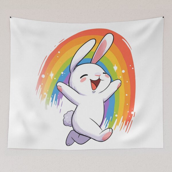 Artikelvorschau, Lustige Hasen-Meme-Sammlung – Entspannter Regenbogenhase, süßer Meme-Hasen-Cartoon entworfen und verkauft von MiraLumeStudio.