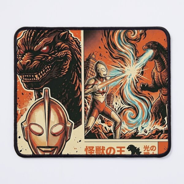Item preview, Atomic Monster vs Ultra Hero Retro Poster - Giant Kaiju Battle Art designed and sold by zumerdiego.