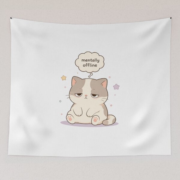 Item preview, Mentally Offline Cat – Cute Tired Kawaii Kitty designed and sold by MarekoraStudio.