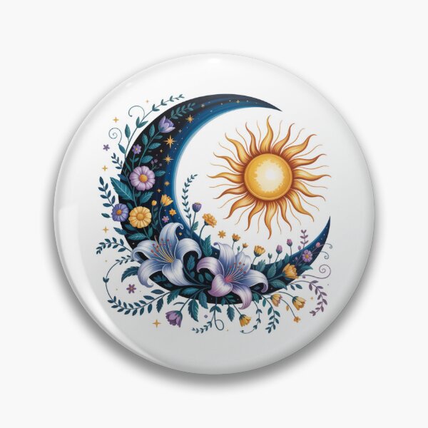 Item preview, Sun and Crescent Moon with Flowers designed and sold by jkrphoto.