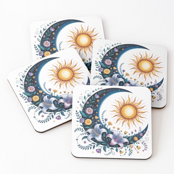 Item preview, Sun and Crescent Moon with Flowers designed and sold by jkrphoto.