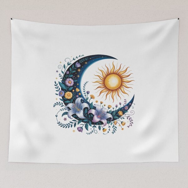 Item preview, Sun and Crescent Moon with Flowers designed and sold by jkrphoto.