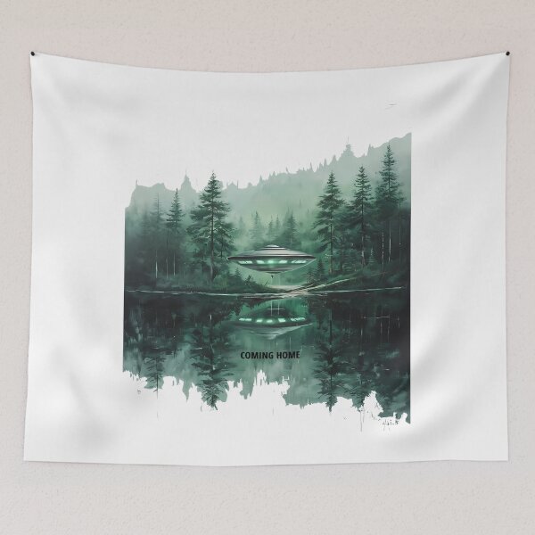 Item preview, COMING HOME - Futuristic UFO Forest Sanctuary designed and sold by Modern Nest Art.