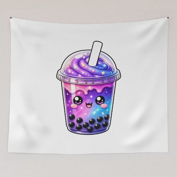Artikelvorschau, Niedlicher, bunter Galaxy-Boba-Tee – Kawaii-Bubble-Tea-Illustration entworfen und verkauft von BobaBunny76.