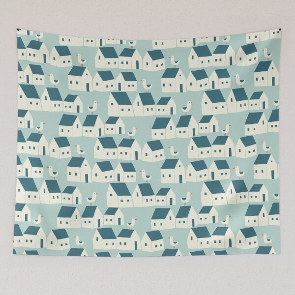 Item preview, Rooftop Seagulls - blue & cream designed and sold by Johanna Kindvall.