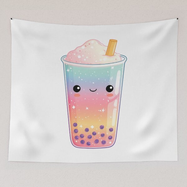 Artikelvorschau, Niedlicher, bunter Boba-Tee – Kawaii-Bubble-Tea-Illustration entworfen und verkauft von BobaBunny76.