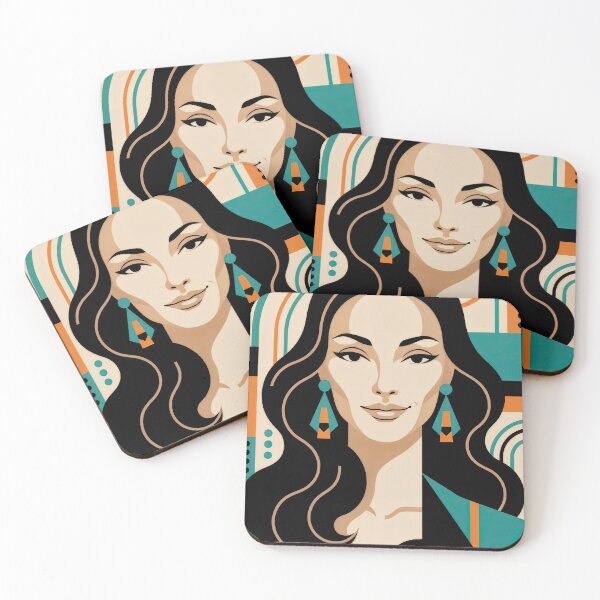 Item preview, Wall Art - Postcard - Geometric Art Deco Portrait with Bold Teal and Orange designed and sold by ForeverPrintsOK.