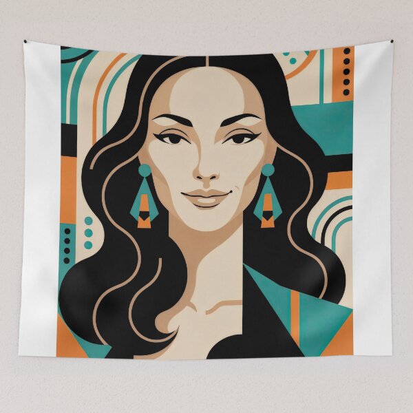 Item preview, Wall Art - Postcard - Geometric Art Deco Portrait with Bold Teal and Orange designed and sold by ForeverPrintsOK.