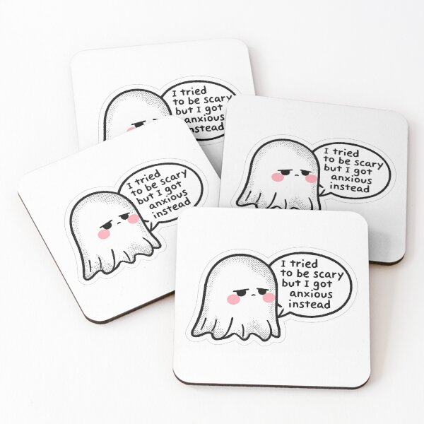 Item preview, Cute Anxious Ghost Sticker – “I Tried to Be Scary but Got Anxious Instead”  Main Tag designed and sold by BlackBoneArt.