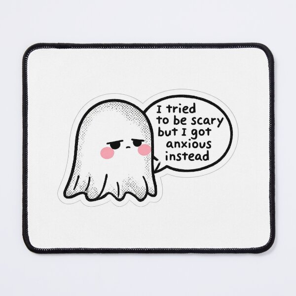 Item preview, Cute Anxious Ghost Sticker – “I Tried to Be Scary but Got Anxious Instead” Main Tag designed and sold by BlackBoneArt.