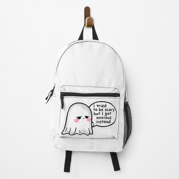 Item preview, Cute Anxious Ghost Sticker – “I Tried to Be Scary but Got Anxious Instead” Main Tag designed and sold by BlackBoneArt.