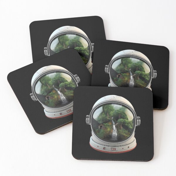 Item preview, Space Garden - Surreal Astronaut Helmet with Lush Forest Waterfall Art designed and sold by UnRealS.