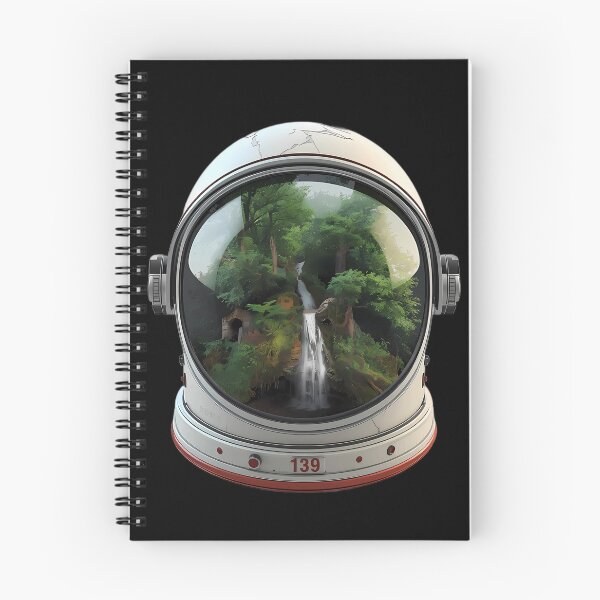 Aperçu de l'œuvre Jardin spatial - Casque d'astronaute surréaliste avec cascade en forêt luxuriante créée et vendue par UnRealS.