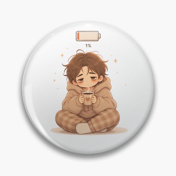 Item preview, Low Battery Mood – Cute Tired Cozy Character with Coffee | Kawaii Exhausted Aesthetic designed and sold by MarekoraStudio.
