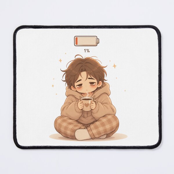 Item preview, Low Battery Mood – Cute Tired Cozy Character with Coffee | Kawaii Exhausted Aesthetic designed and sold by MarekoraStudio.