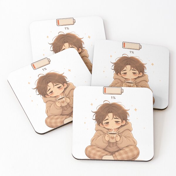Item preview, Low Battery Mood – Cute Tired Cozy Character with Coffee | Kawaii Exhausted Aesthetic designed and sold by MarekoraStudio.