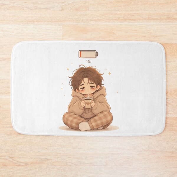 Item preview, Low Battery Mood – Cute Tired Cozy Character with Coffee | Kawaii Exhausted Aesthetic designed and sold by MarekoraStudio.