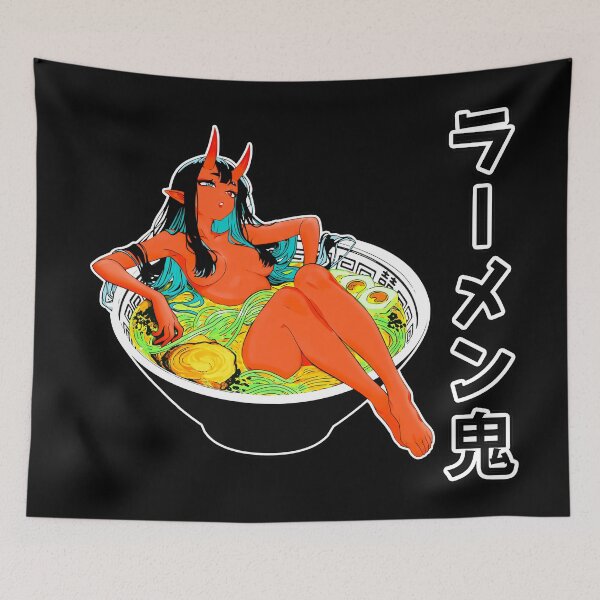 Artikelvorschau, Rotes Oni-Mädchen entspannt sich im Ramen-Nudelbad entworfen und verkauft von MikaseSan.