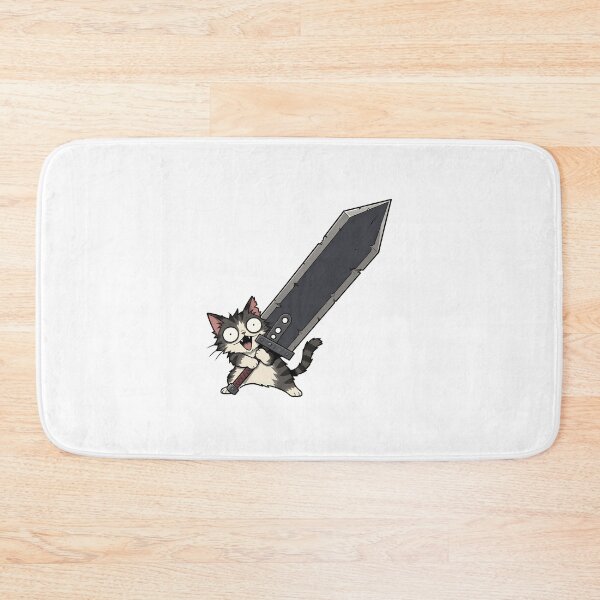 Item preview, Kawaii Warrior Cat – Mini Feline with a Much Too Big Sword designed and sold by Anteverse.