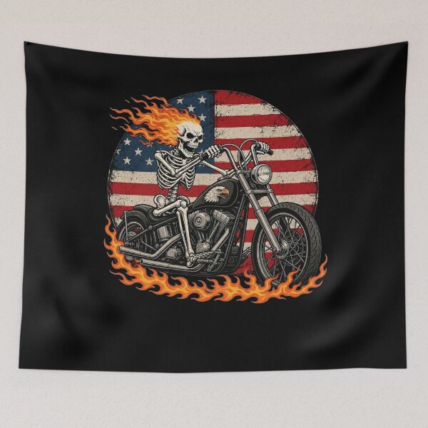 Item preview, Motorcycle Skeleton Biker 4th July American USA Flag Men designed and sold by clothesy7.