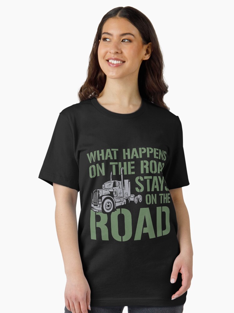 Thumbnail 2 von 7, Essential T-Shirt, What Happens On The Road Stays On The Road - Funny Trucker Gift designt und verkauft von yeoys.