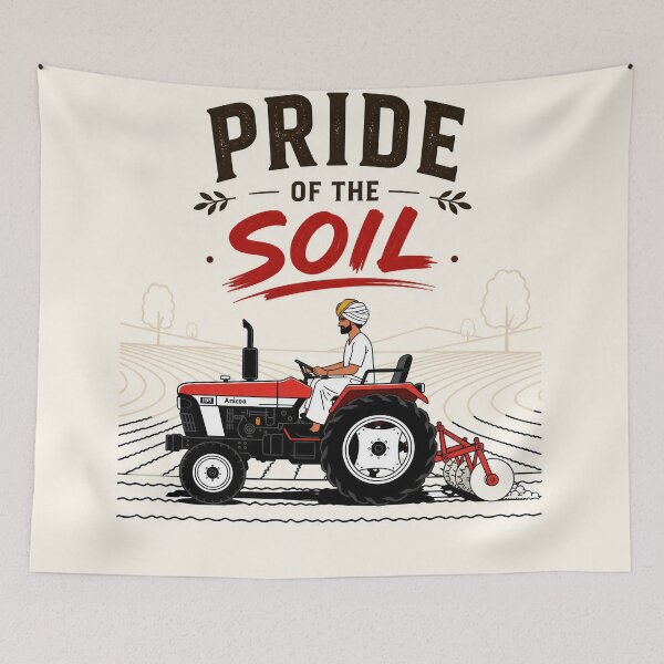 Item preview, Minimal Art Indian Farmer with Tractor | Pride of the soil designed and sold by Anicoa.
