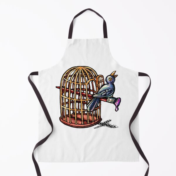 Item preview, a blue singing bird perched on a paintbrush that is coming from the open door of a birdcage designed and sold by LisaHaney.